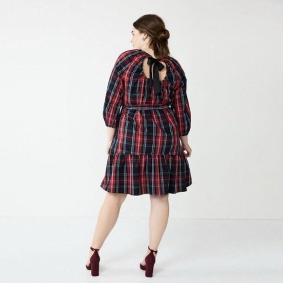 Draper James RSVP Plaid Bow Back 3/4 Sleeve Dress - Picture 2 of 10